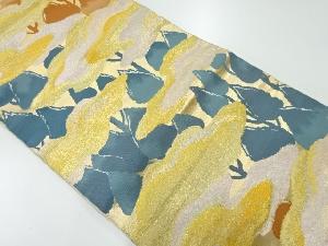 アンティーク　霞に樹木風景模様織出し袋帯（着用可）